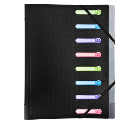 Trieur muni de 3 rabats en 3e de couverture, permettant le rangement de documents.
Fermeture par élastiques pour un transport sécuris